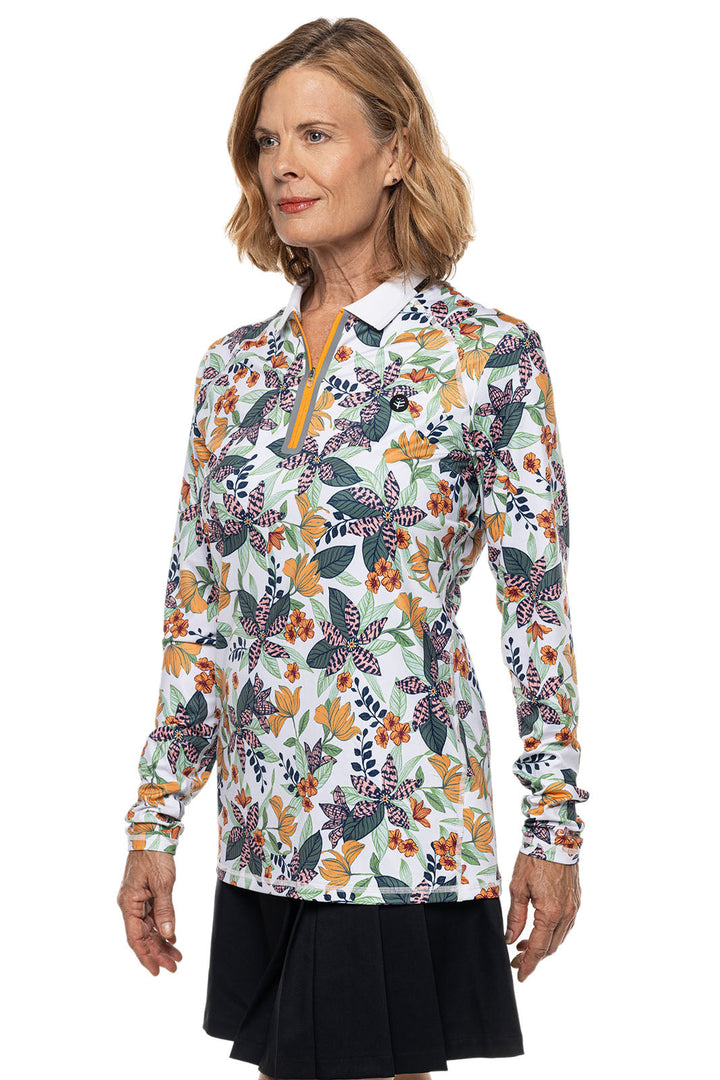 Women's Victory Lap Long Sleeve Golf Polo | Apricot Crush Floral Paradise