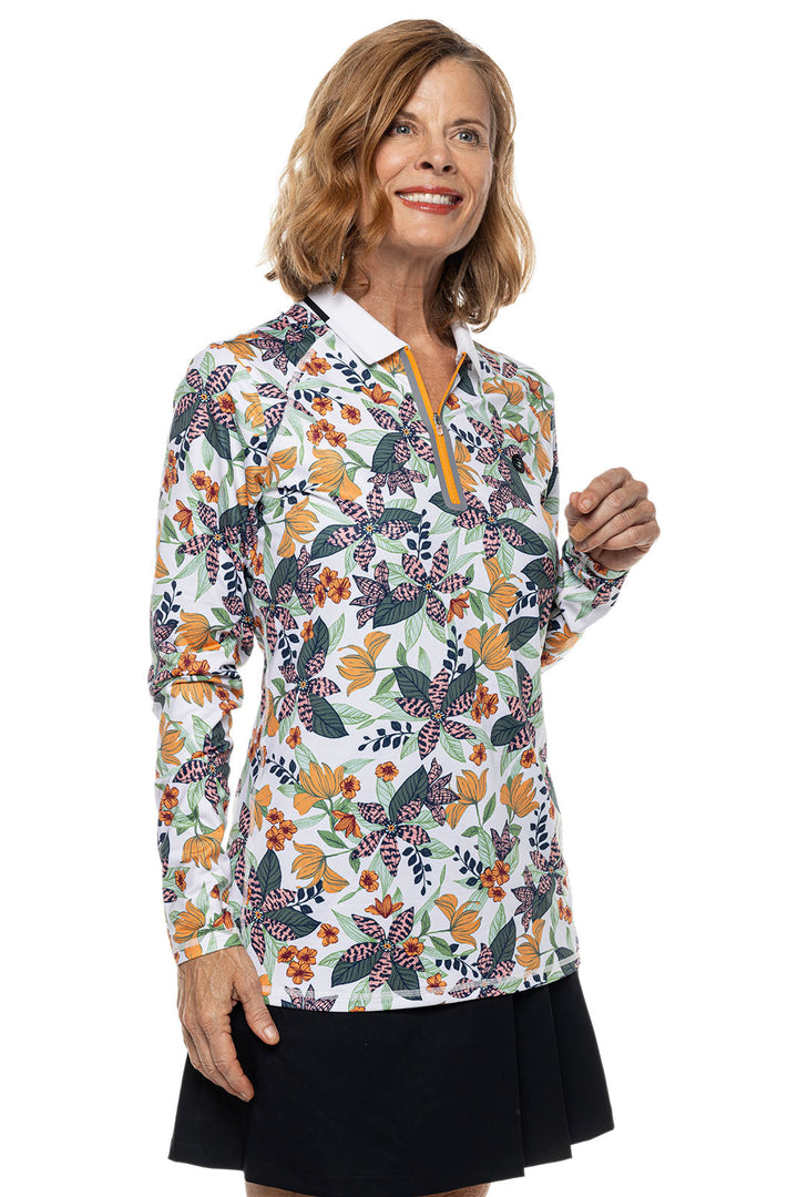 Women's Victory Lap Long Sleeve Golf Polo | Apricot Crush Floral Paradise