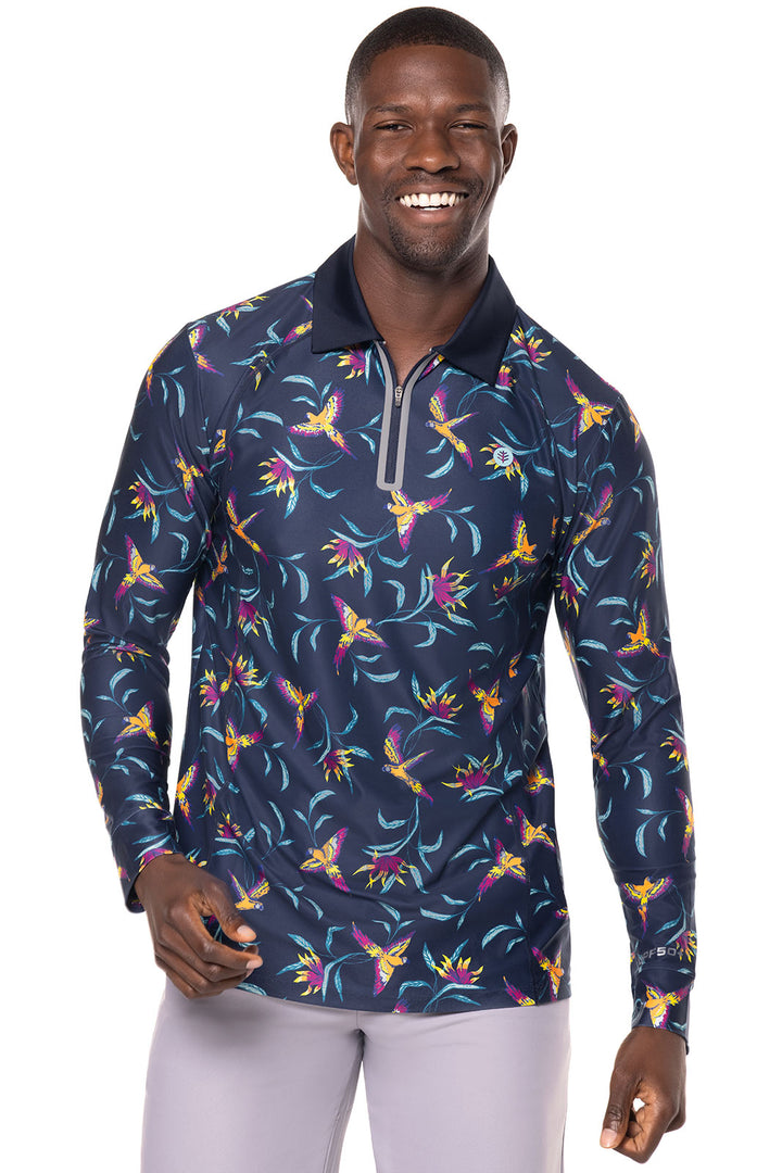 Men's Drive Golf Long Sleeve Polo | Navy Birds of Paradise