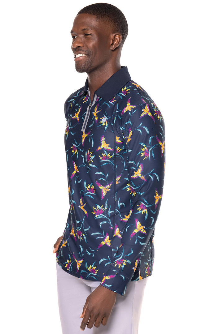 Men's Drive Golf Long Sleeve Polo | Navy Birds of Paradise