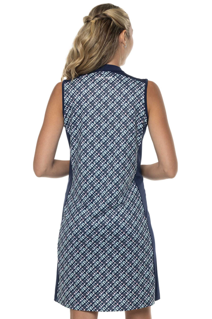 Women's Backspin Golf Sleeveless Dress | Navy Gulf Stream Stripe