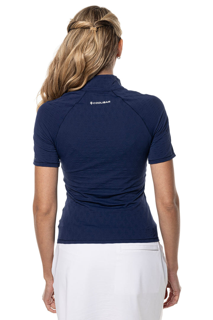 Women's Albatrose Golf Elbow Sleeve Shirt | Navy Diamond Jacquard