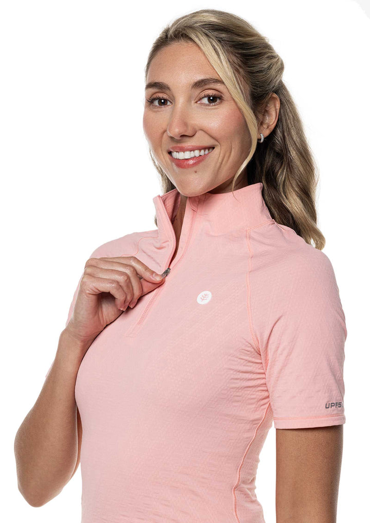 Women's Albatrose Golf Elbow Sleeve Shirt | Peachy Pink Diamond Jacquard