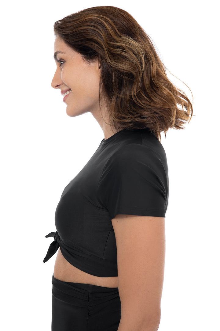 Hibiscus Island Crop Swim Tee | Black