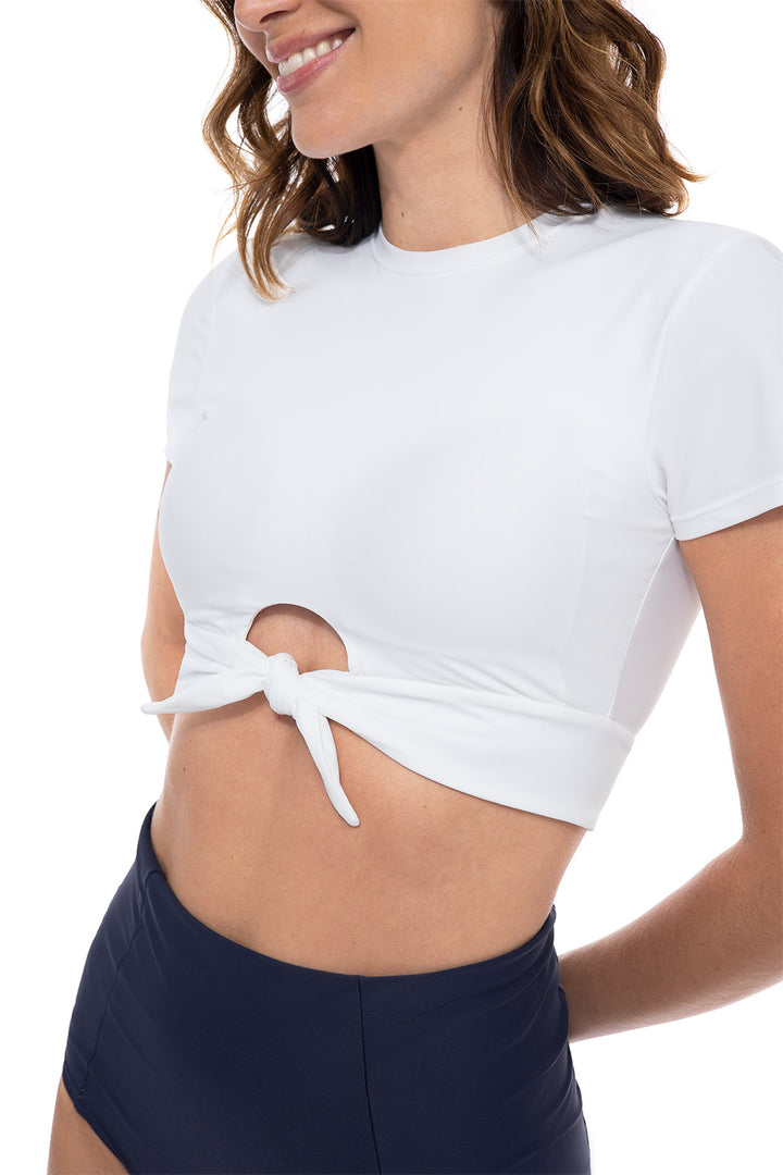 Hibiscus Island Crop Swim Tee | White