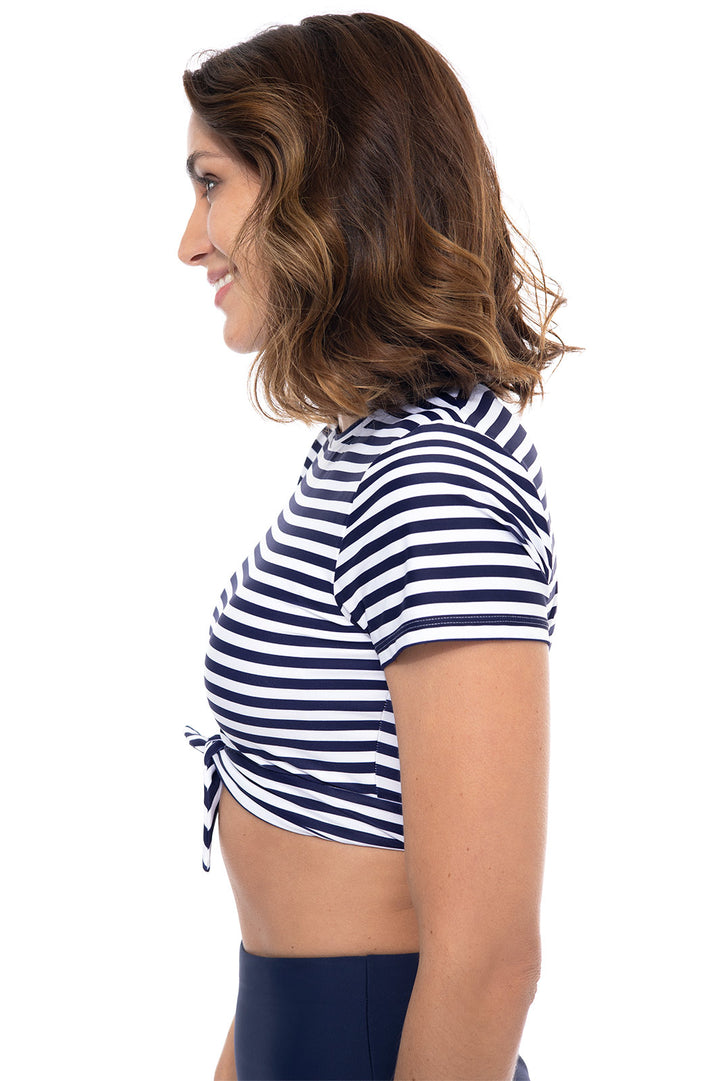 Hibiscus Island Crop Swim Tee | White/Navy Stripe