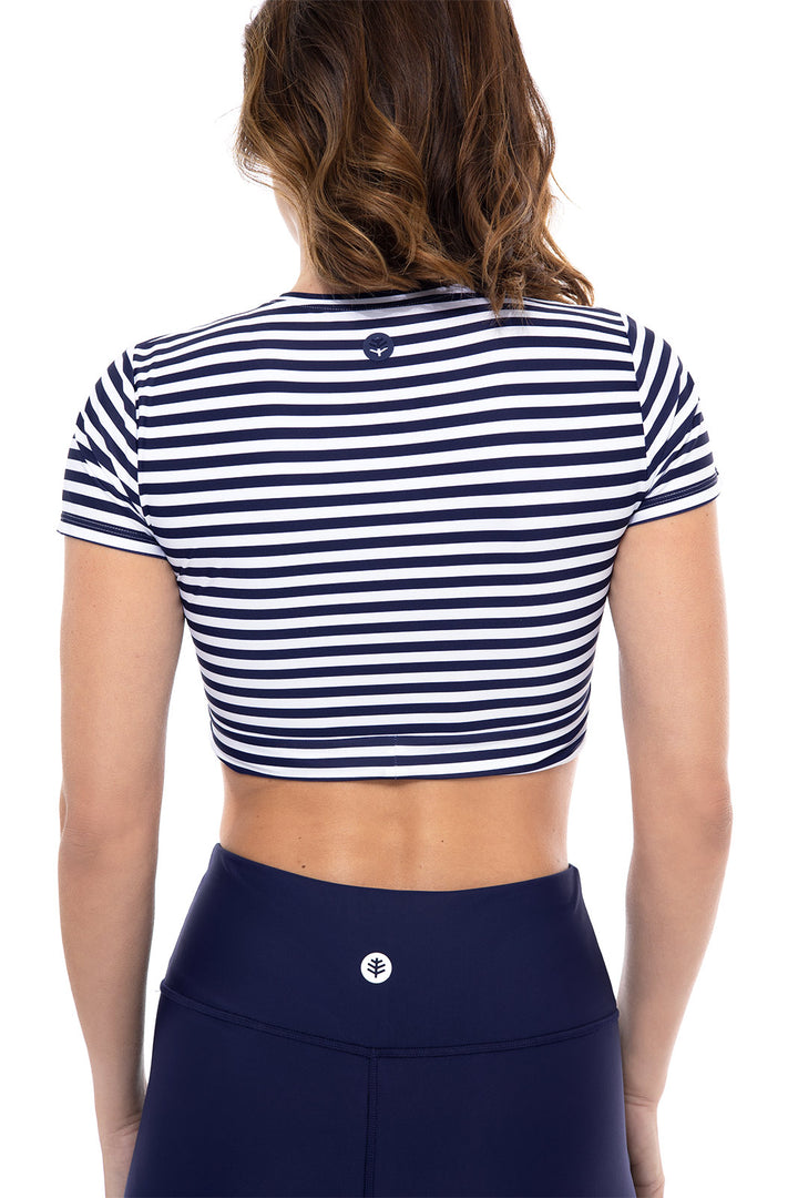 Hibiscus Island Crop Swim Tee | White/Navy Stripe