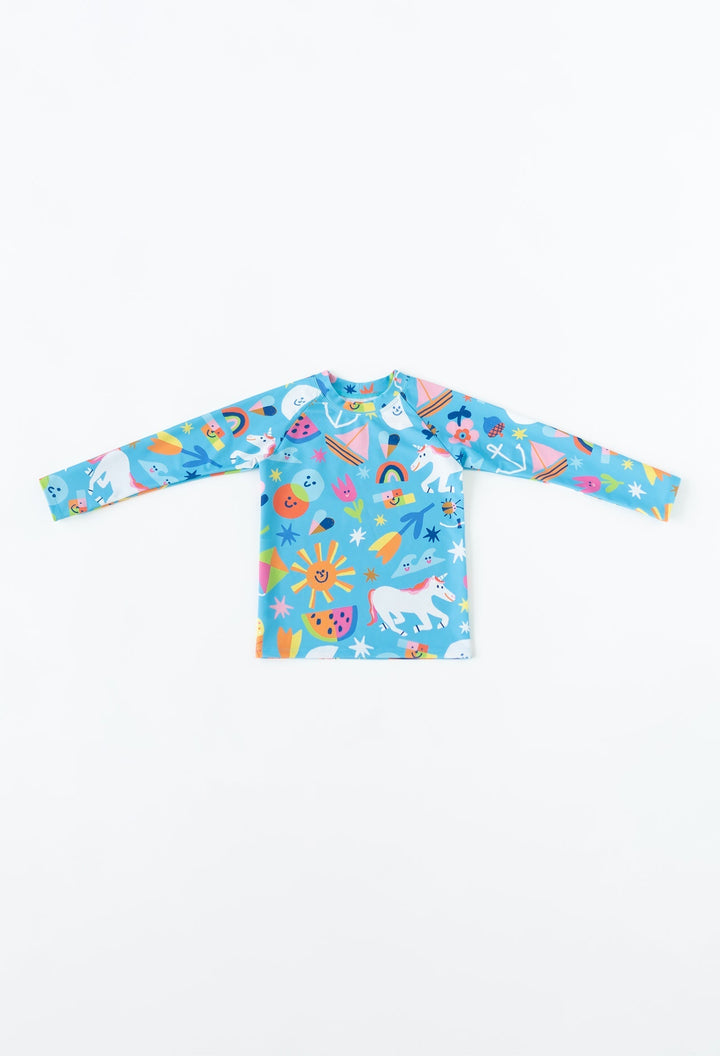 Mini Blake - Kids Long Sleeve Rash Guard - Rainbows & Unicorns | Rainbows & Unicorns