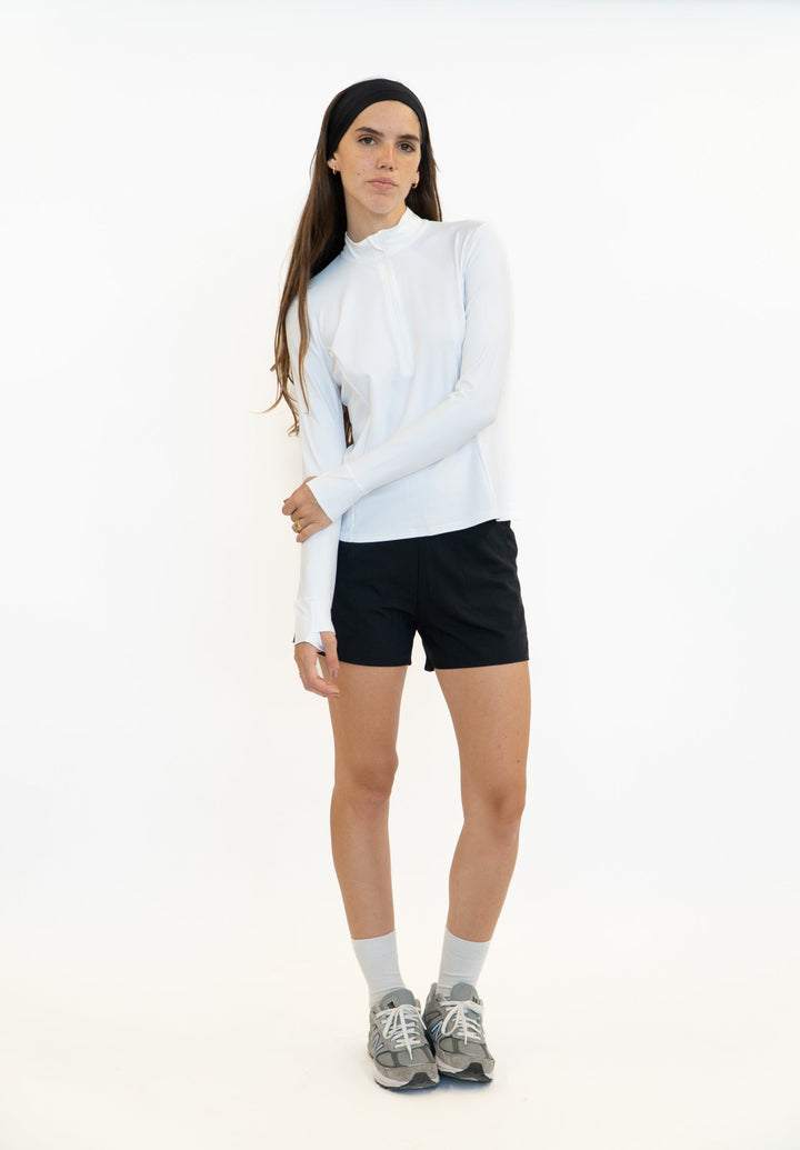 Cicely - Quarter Zip Mock Neck Rash Guard - White | White