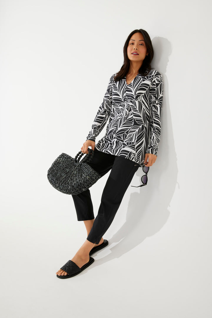 Women's Thera Tunic Top | Black/White Coconut Palm