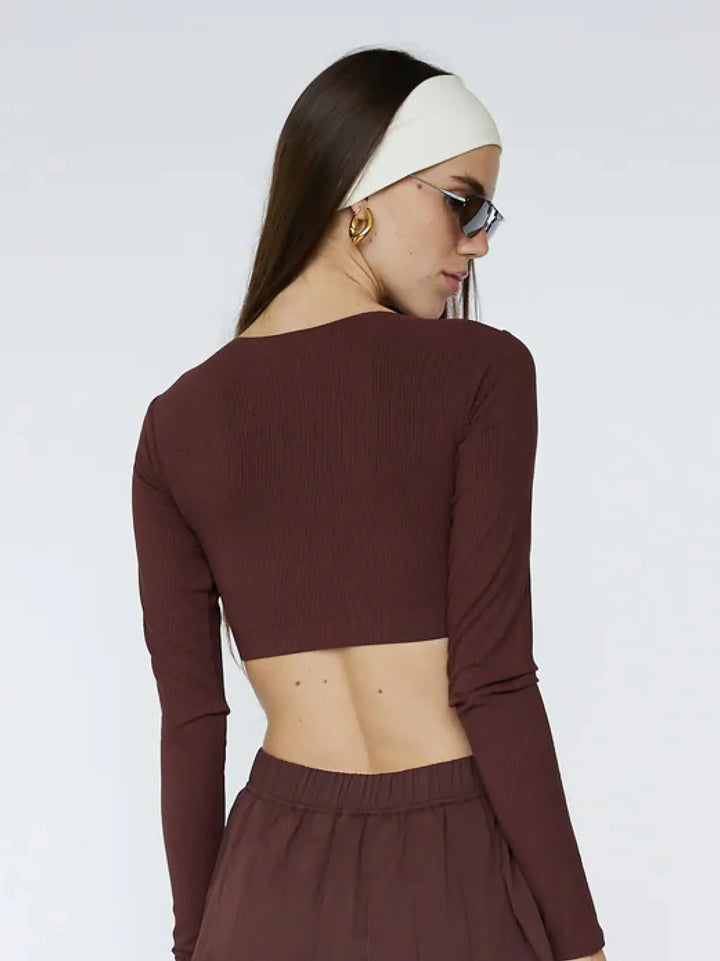 Women's Equipe Long Sleeve Cropped Top | Espresso