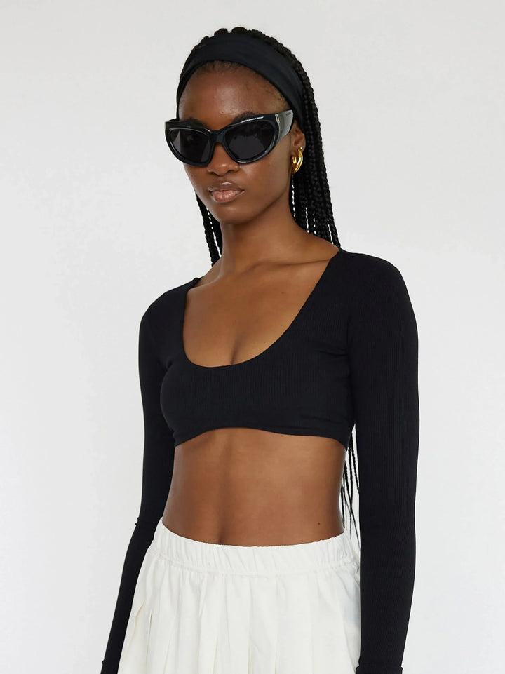 Women's Equipe Long Sleeve Cropped Top | Black