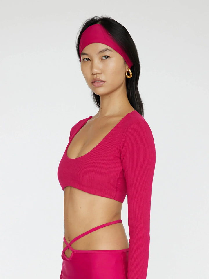 Women's Equipe Long Sleeve Cropped Top | Magenta