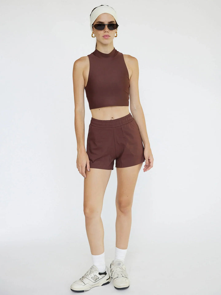 Saint Jean - High Neck Athleisure Top | Espresso